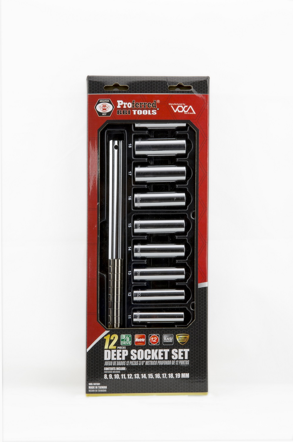 PROFERRED SOCKET SET METRIC 3/8'' DRIVE 12 POINT 12 PIECE